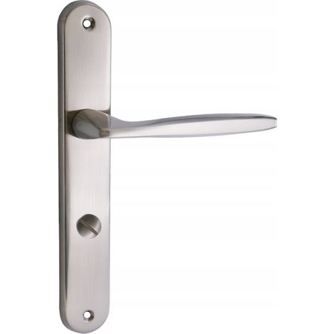 Manija de puerta Domino Mia M9 con placa larga y cerradura para inodoro, níquel, paso 72 mm