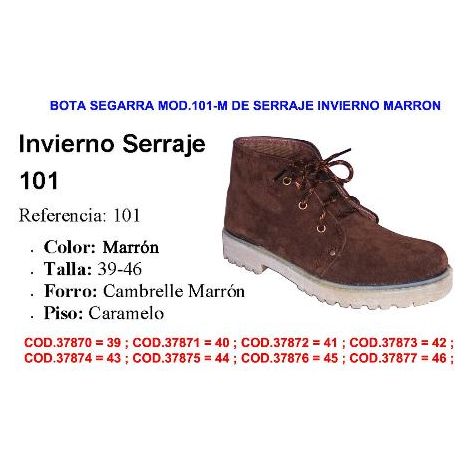 MIBRICOTIENDA bota segarra mod.101 de serraje invierno marron talla 39