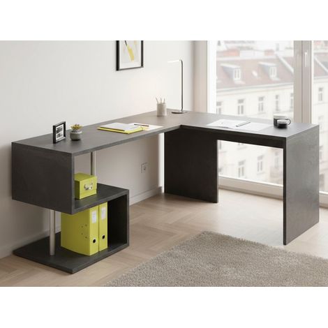 Dmora Eckschreibtisch mit Regal, Made in Italy, Computertisch, Schreibtisch für PC-Halter, 160x60h78 cm, Farbe Aschgrau (1/5)