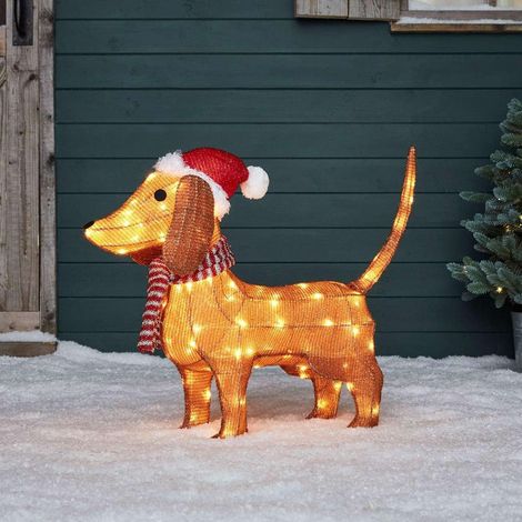 Éclairage extérieur décoratif de noël, lumière d'ornements de décoration de jardin de noël teckel, lumière chaude (1/4)