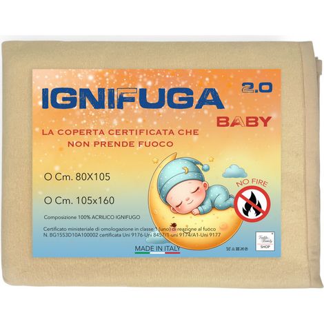 Copertina Ignifuga Bambini Asilo 'IGNIFUGA 2.0 BABY' - Culla e Lettino 100% Acrilico Ignifugo - Made in Italy Beige 80x105 cm.
