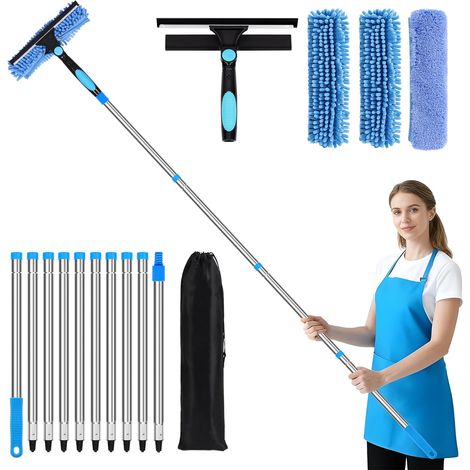Telescopic Window Cleaner, 3.7 m, 2-in-1 Window Cleaning Kit with Squeegee and Long Reach Telescopic Handle for High Windows, Solar Panels and Car (1/5)