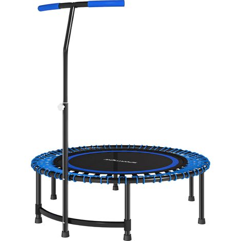 Trampoline de fitness 114 cm, cordes élastiques, poignée réglable 5 positions, trampoline d'exercice silencieux, bleu (1/5)
