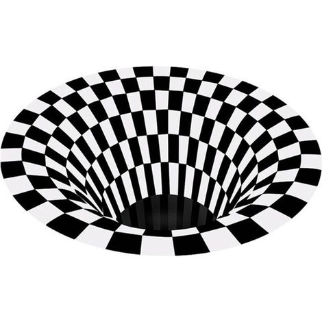 Tapis Illusion Rug, effet 3D, rond, à motif quadrillé noir et blanc, antidérapant, pour chambre ou salon. (1/5)