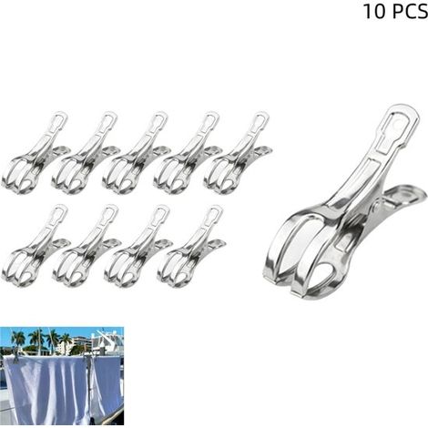 Confezione da 10 clip da giardino grandi e migliorate, in acciaio inossidabile, per serre e copripiumini, colore argento, 8,5 cm. (1/5)