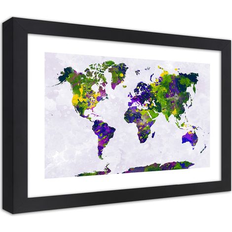 Quadro con cornice, Mappa del mondo dipinta - 30x20 (1/5)