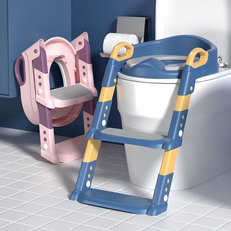 Magicfox – Réducteur WC enfant pliable – Hauteur réglable 1 à 6 cm – Coussin souple imperméable – Marche antidérapante – Compatible toilettes en V, O, U