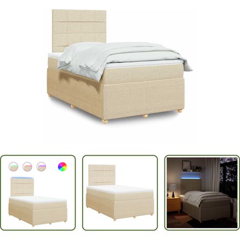 vidaXL LED-Beleuchtung -  Boxspringbett mit Matratze Creme 120x200 cm Stoff (1/5)