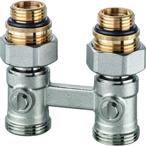 Kit de raccordement Vekotrim G3/4-1/2 pour radiateurs à alimentation par le bas, avec insert thermostatique et fonction d'arrêt, droit (1/4)