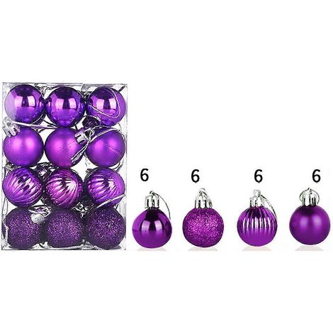 Boules de Noël violettes de 30 mm pour sapin, à suspendre, décoration pour la maison et les fêtes (lot de 24). (1/5)