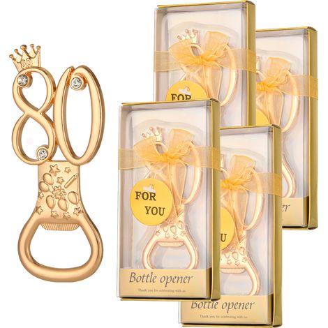 Ouvre-bouteille en alliage de zinc Lot de 5 Décapsuleur réutilisable numéro 80 doré avec strass pour anniversaire mariage cadeau (1/5)
