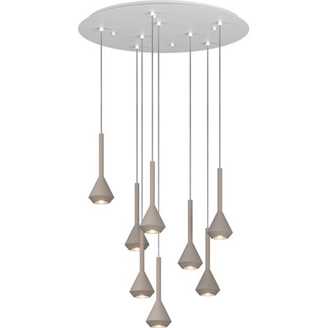 Lampadario Moderno Aygo Metallo Bianco E Sabbia Marrone 8 Luci Gu10