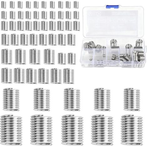 Insert fileté Metal 60 Pièces, M3 M4 M5 M6 M8 M10 M12 Kit de réparation de filets en acier Inoxydable pour réparation de filetage métal et bois, Douilles à visser Inserts pour écrous hexagonaux (1/5)