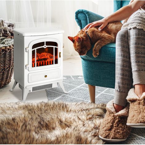 Chimenea eléctrica (41.5x28x54.8 cm), efecto llama, potencia regulable, protección contra sobrecalentamiento, plástico blanco (1/5)