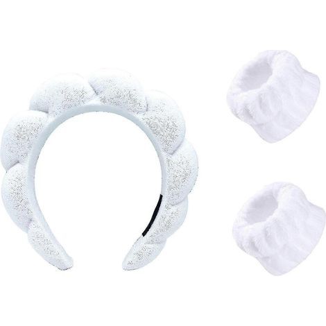 Bandeau spa éponge pour se laver le visage, se maquiller et prendre soin de sa peau sous la douche - Matière douce et absorbante-White (1/5)