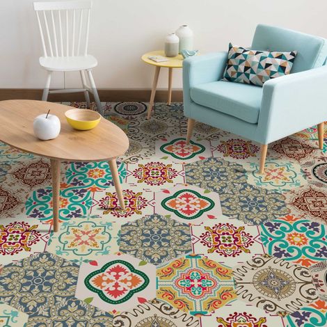 30 pièces Autocollantes Une variété de carreaux de sol, revêtement de sol en PVC baroque autocollant, sol vinyle autocollant pour cuisine et salle de bain, sol autocollant pour chambre à (1/5)