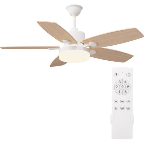 Ventilador de techo con luz LED, 42 pulgadas/107 cm, moderno y silencioso para salón, dormitorio y cocina, 5 aspas de contrachapado, madera clara (1/5)