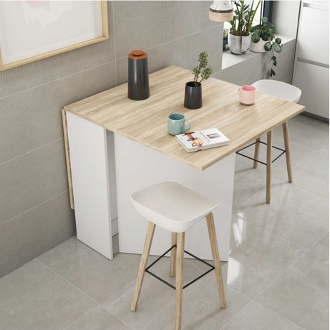 Befara – Table extensible 78x31x77 cm – Panneaux de particules haute qualité – 6 places – Couleur canadien / blanc naturel