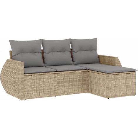 Salon de jardin avec coussins 4 pcs beige résine tressée (1/5)