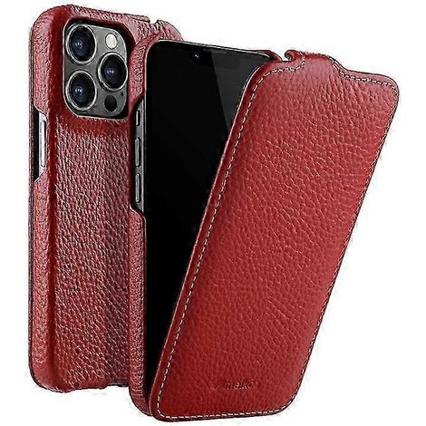 ELKCO Echtleder-Hülle für iPhone 12/12 Pro - Vertikale Litschi-Narbenstruktur, PC-Hülle (1/5)