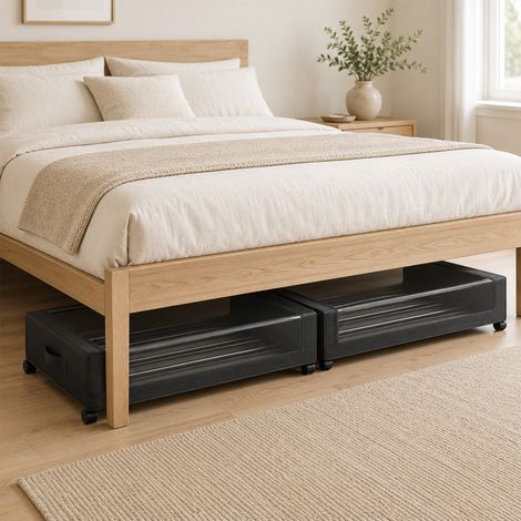 Boîte de Rangement sous Lit à Roulettes, Lot de 2, 40L, Fermeture Éclair, Cadre en Acier, Poignées, 78x44x16cm, Noir (1/5)