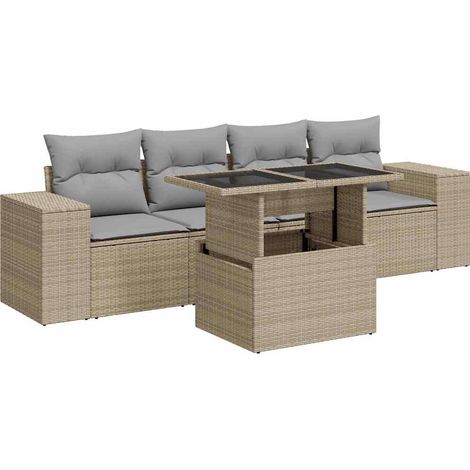 vidaXL Set Divano da Giardino 5 pz con Cuscini Beige in Polyrattan (1/5)