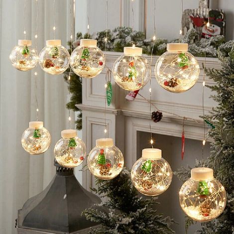 TrAdE Shop Traesio - Luci Di Natale 10 Sfere Babbo Natale Tenda Natalizia Luminosa Luce Bianca Fredda - (1/5)