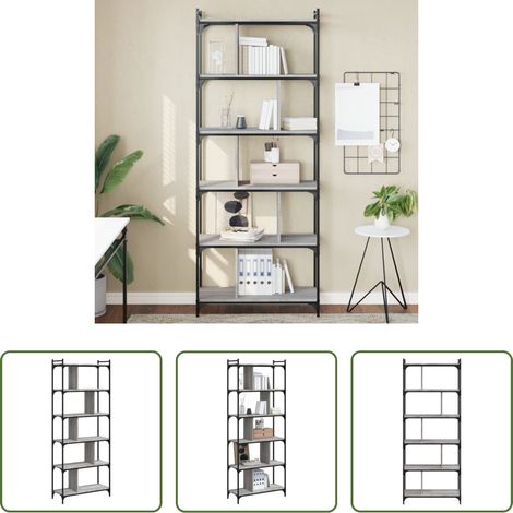 vidaXL Bücherregal Metall - Bücherregal 6 Böden Grau Sonoma 76x32x192 cm Holzwerkstoff (1/5)