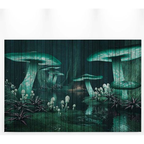 Tableau original bleu pétrole forêt enchantée | Tableau pour chambre d'enfant forêt de champignons | Tableau effet peinture sur bois - 0,9 x 0,6 m (1/5)