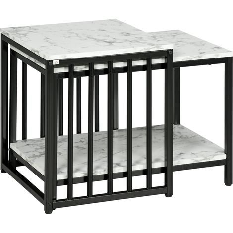 Lot de 2 tables basses NIKOS noir et aspect marbre (1/5)