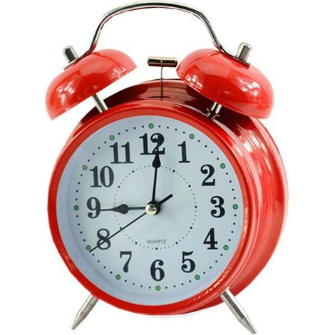 Réveil analogique 4 pouces double cloche vintage rouge silencieux sans tic-tac à quartz fonctionne sur piles extra fort avec rétroéclairage pour bureau table de chevet, horloges rétro pour gros (1/2)