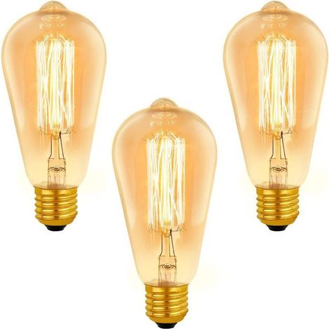 Ampoule E27 vintage ST64 dimmable 40W – Blanc chaud 2200K, 400lm – Verre ambré, éclairage décoratif – Lot de 3 (1/5)