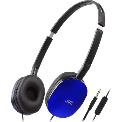 JVC HA-S160M-A Flats - Cuffia pieghevole compatta a colori de Moda brillante, con interruttore per microfono de On/Off, ideale per il telelavoro e i webinar (Blu) (1/3)