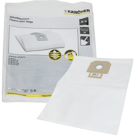 Lot de 5 sacs filtrants non tisses pour aspirateur NT 25, NT 35, NT 45, NT 360, NT 361 Karcher - 69043510 (1/4)