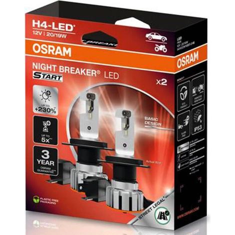 2x Ampoules LED H4 OSRAM NIGHT BREAKER® LED START 12V – 20/19W – Homologuées route – Garantie 3 ans – 64193DWNBST-2HB (1/5)