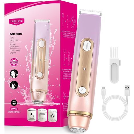 Intimate Shaver for Women, 2 in 1 Dual Head Electric USB Rechargeable Shaver for Legs Body Face Waterproof for Intimate Area (1/5)