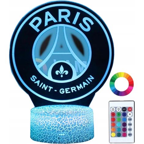 Veilleuse enfant 3D LED Paris Saint-Germain – 16 couleurs RVB – Télécommande – Plexiglas effet 3D – Lampe de chevet décorative