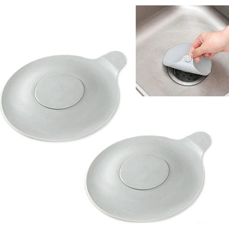 Lot de 2 bouchons de vidange universels en gel de silice pour évier de cuisine, baignoire, lavabo, gris (1/5)