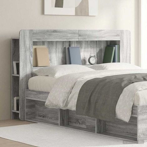 Meuble tête de lit avec rangement en bois d’ingénierie Sonoma gris 153,5 x 18,5 x 100 cm - PANGIVO (1/5)