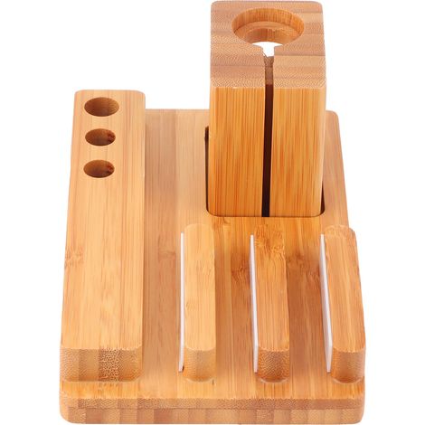Multifunktionales Bambus-Set: Uhrenständer, Handyhalter, Laptop-Organizer fürs Homeoffice (1/5)