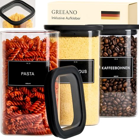 Lot de 3 bocaux de conservation carrés avec couvercle en verre - 1200 ml - Bocaux de conservation hermétiques et anti-mites - Bocaux de rangement de cuisine pour aliments, pâtes, farine (1/5)