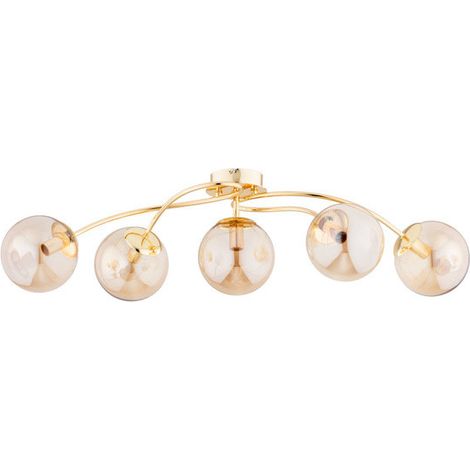 Alfa GILIAN Modern Gold/Brass Ceiling Lamp 5-Light Globe Chandelier, 90cm Wide Metal Flush Mount, E14 x5 Max 10W, Dimmable with Compatible Bulbs, for Living Room & Dining Room