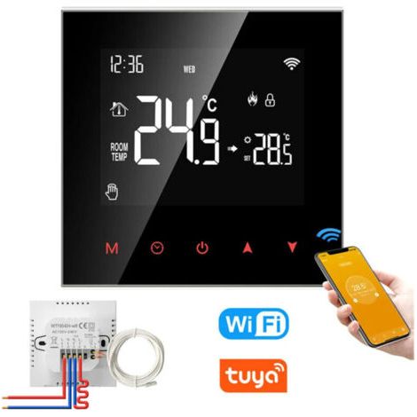 Thermostat intelligent compatible Wi-Fi pour chaudières eau/gaz, programmable numérique avec écran LCD tactile, contrôle via application Tuya