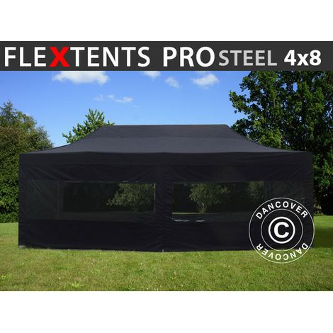 Pop up gazebo FleXtents PRO Steel 4x8 m Black, incl. 6 sidewalls