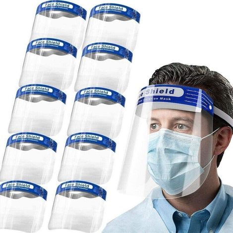 Lot de 10 visières de protection pour le visage, visière résistante, large, ajustable, transparente, anti-buée et anti-éclaboussures NPTERBL (1/5)