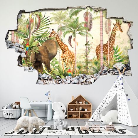 Stickers Trompe l'oeil trou dans le mur - Jungle Animaux - 20 x 32 cm (1/3)
