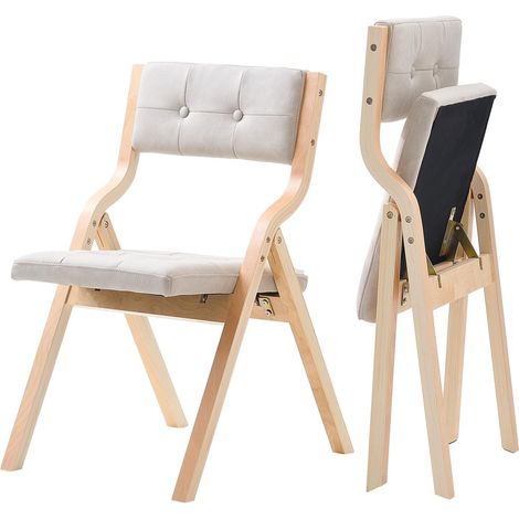 Chaise pliante en bois avec coussin, lot de 2, chaise de salle à manger portable rembourrée moderne avec coussin d'assise pliable, pour cuisine, bureau, mariage, fête, montage facile, beige (1/5)