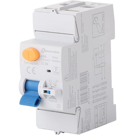 Interrupteur différentiel, 40 A, sensibilité 30 mA Monophasé – type F (idéal pour les équipements électroniques et les onduleurs) (1/5)