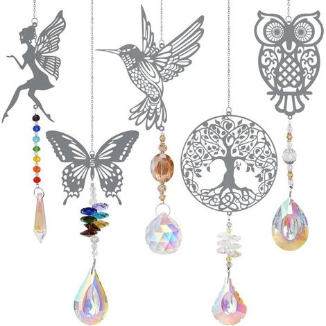 5 Attrapes-Soleil en Cristal - Prismes Arc-en-Ciel pour Fenêtre/Jardin - Décoration Intérieur/Extérieur