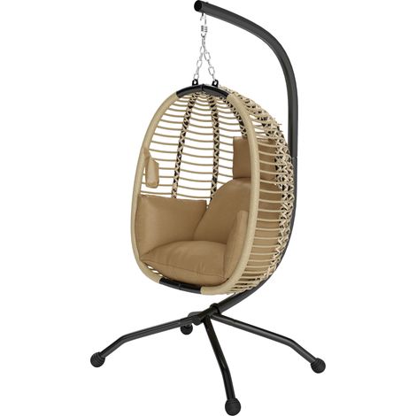Outsunny Poltrona Sospesa con Seduta Pieghevole e Cuscino Imbottito Beige
